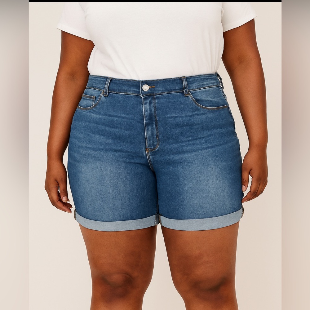 Curve Appeal Denim Bermuda Rolled Hem Shorts Size 24W